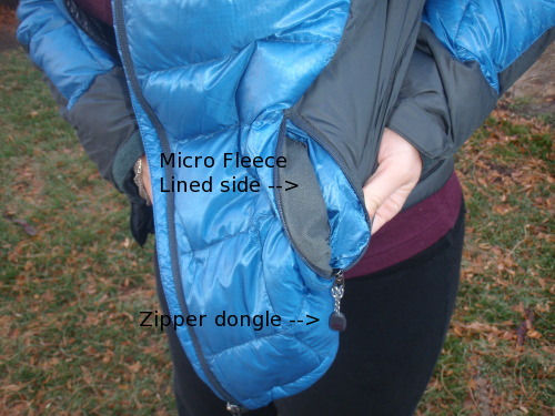 Detail of the fleece lined pocket